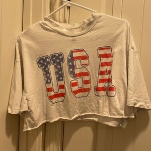 red white and blue USA cropped tee